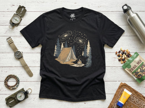 Camping T-Shirt in black, flat lay