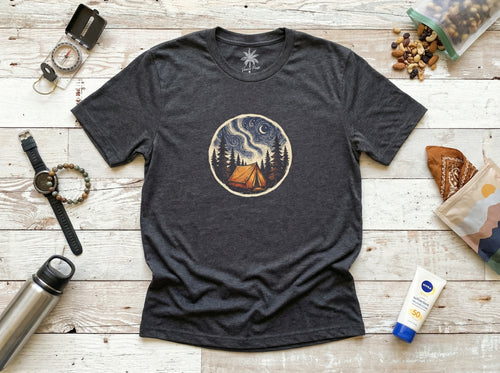 Camping T-Shirt in dark heather, flat lay