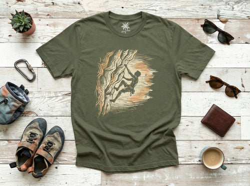 Climbing T-Shirt in military green, flat lay