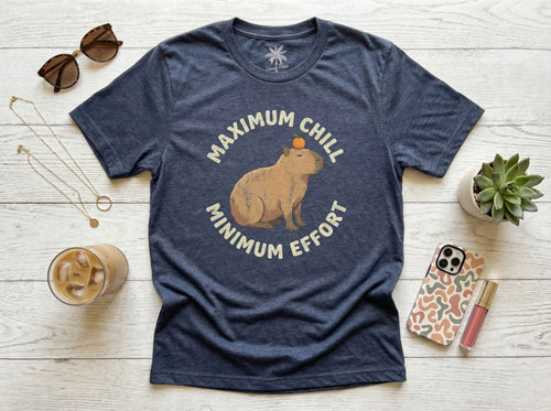 Capybara Zen T-Shirt in heather navy, flat lay