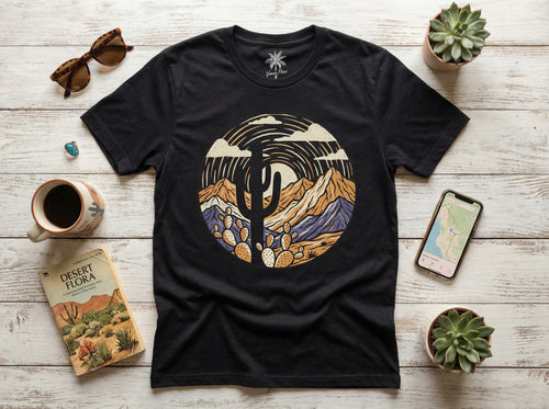 Cactus T-Shirt in black, flat lay