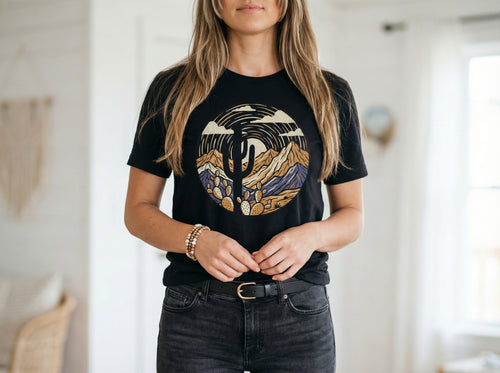 Cactus T-Shirt in black, worn by a model