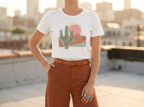 Cactus T-Shirt in white, worn by a model