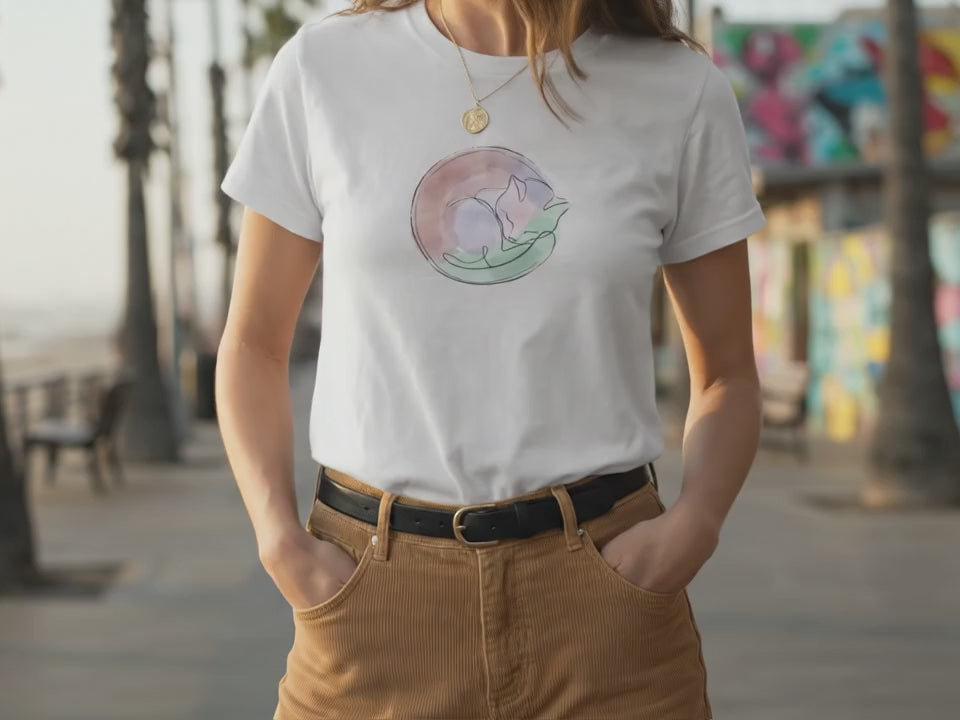 Sleeping Cat Shirt | Cat Lover Gift | Minimalist Cat Tee | Cat Mom Shirt - Product Video