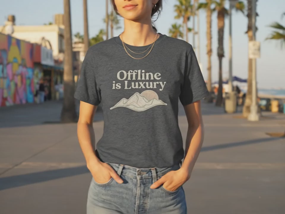 Offline is Luxury Shirt | Digital Minimalism Tee | Minimalist Wellness Gift for Him or Her | Slow Living Aesthetic Boutique T-Shirt - Product Video