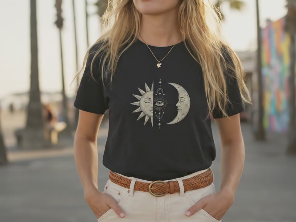 Sun Moon Shirt | Celestial Shirt | Spiritual Shirt | Astrology Tee | Sun Art Moon Art | Gift for Spiritual Person | Celestial Themed Shirt - Product Video