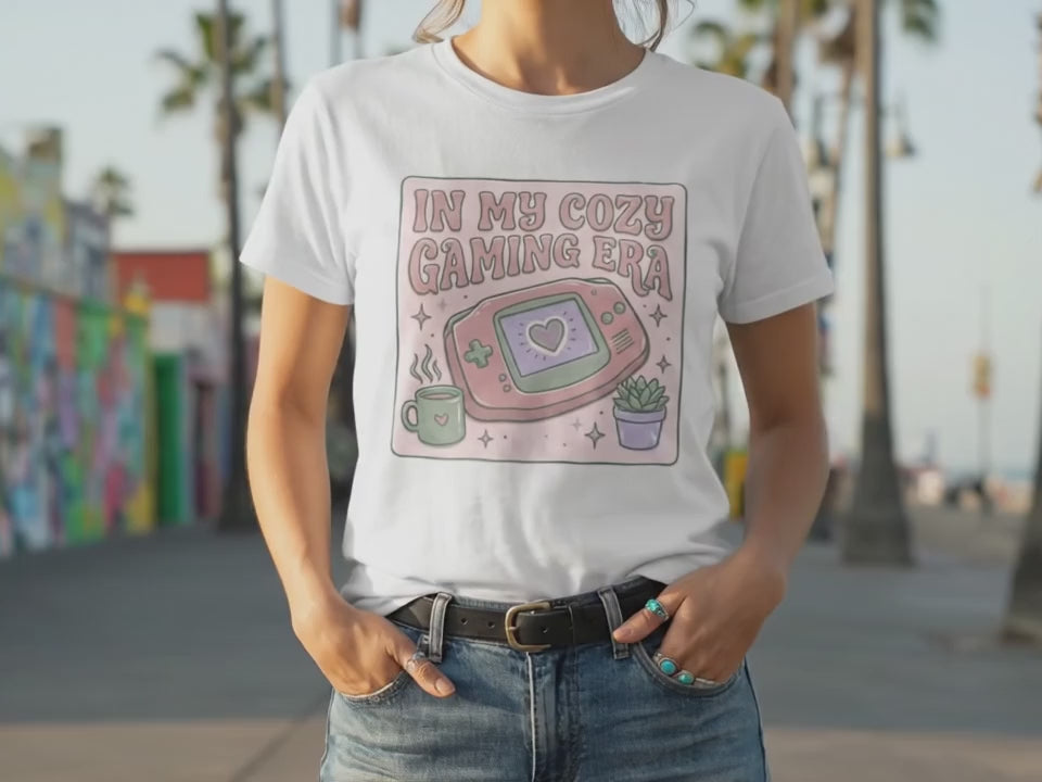 In My Cozy Gaming Era T-Shirt | Cozy Gamer Girl Tee | Gift for Her | Aesthetic Gaming Shirt | Soft Girl Gamer Apparel | White Unisex Shirt - Product Video