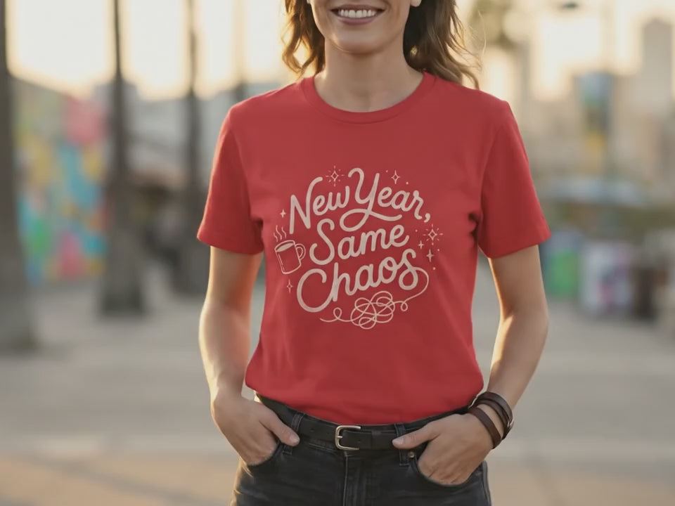 New Year Same Chaos T-Shirt | Funny Mom Life Tee | Anti Resolution Shirt for Women | Sarcastic New Year Gift | Millennial Mom Apparel - Product Video