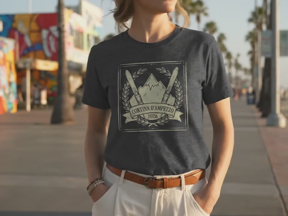 Cortina d'Ampezzo 2026 T-Shirt, Vintage Italian Alpine Club Shirt, Winter Olympics Souvenir, Old Money Aesthetic Ski Tee, Retro Italy Gift - Product Video