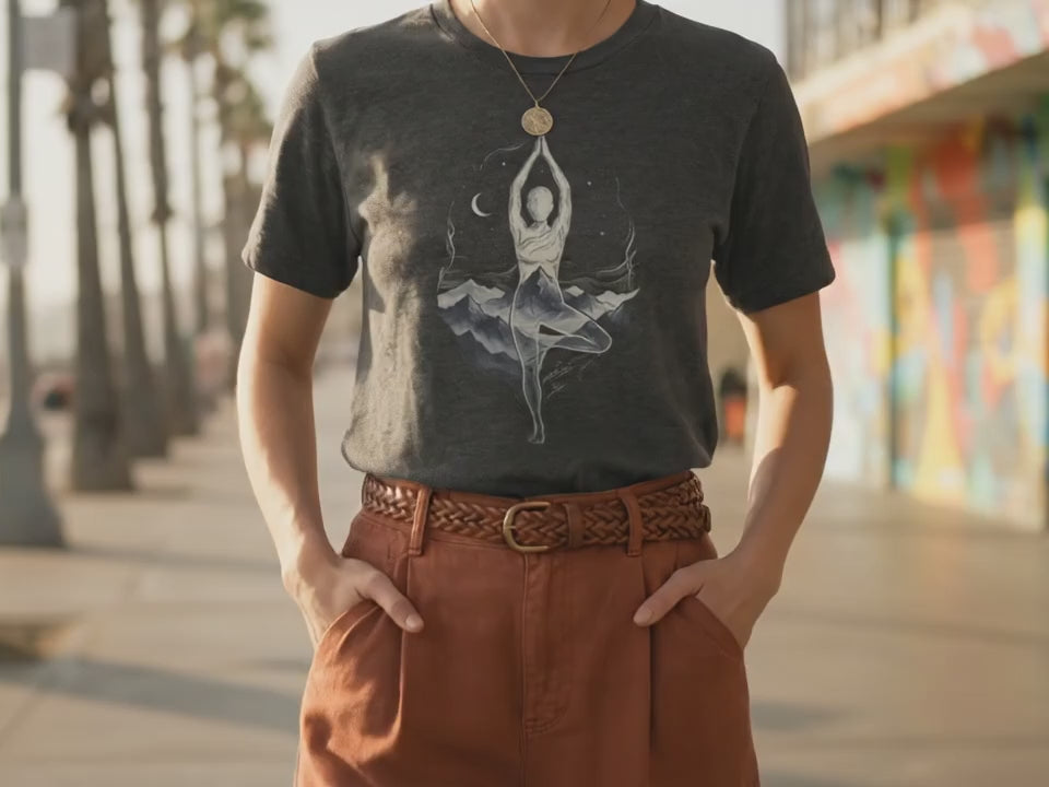 Yoga Shirt | Mindfulness Gift | Fitness Tee | Celestial Mountain Tree Pose | Meditation Shirt | Yoga Gift - Product Video