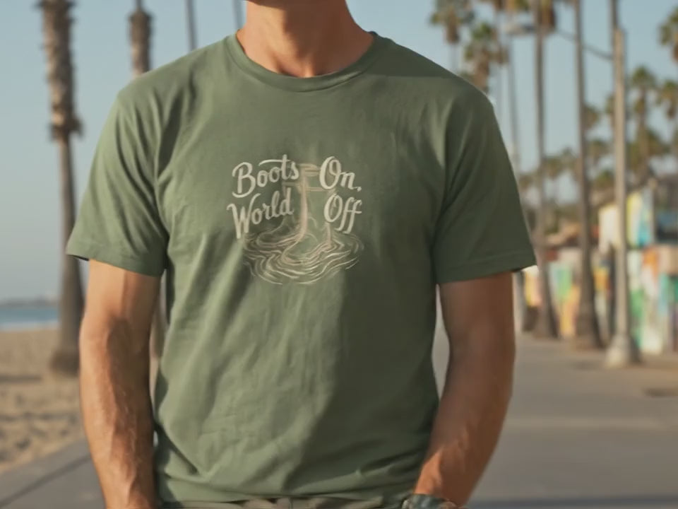 Fishing Boots Shirt | Boots On World Off | Gift For Fisherman | Outdoor Adventure Tee - Product Video