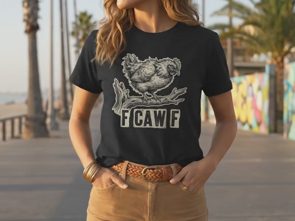 F CAW F Shirt | Grumpy Crow Tee | Goblincore Aesthetic Gift | Unisex Witchy Bird Shirt| Dark Humor Crowcore | Vintage Crow Graphic - Product Video