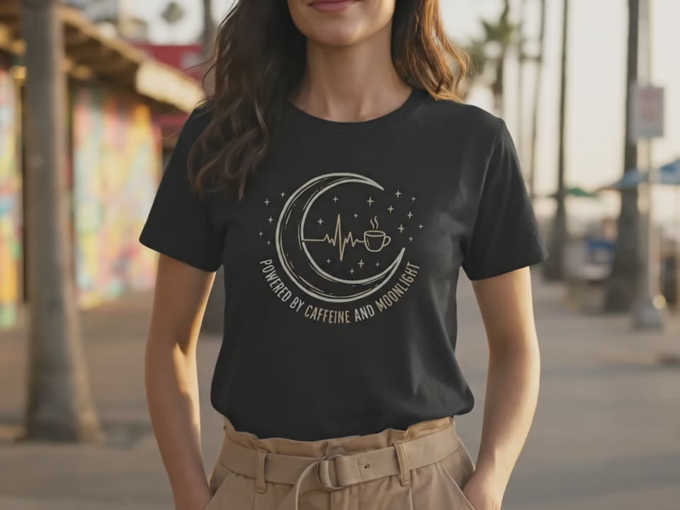 Night Shift Nurse Shirt | Caffeine and Moonlight Tee | Gift for RN CNA LPN | Premium Black Nursing Shirt | Graveyard Shift Healthcare Tee - Product Video