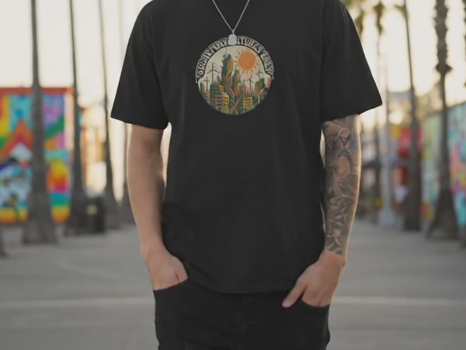Solarpunk Futures Only T-Shirt | Eco-Futurism Graphic Tee | Optimistic Sustainability Shirt | Gift for Environmentalists and Dreamers - Product Video