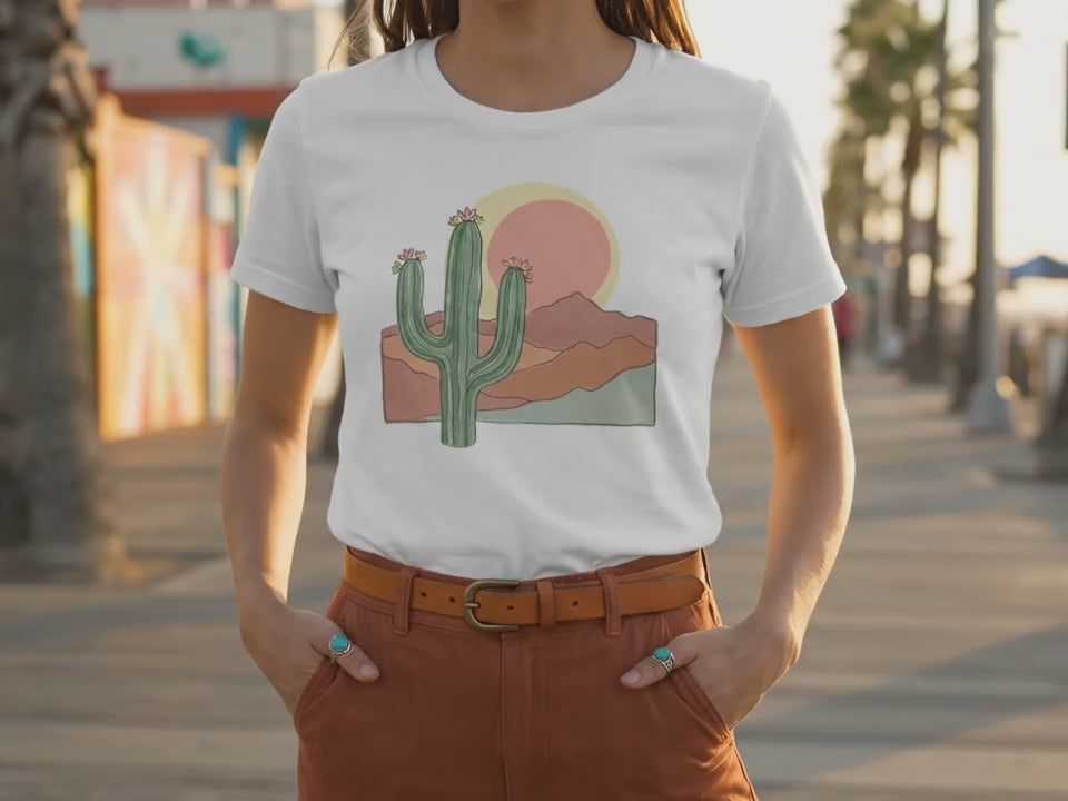 Cactus Shirt | Desert Shirt | Southwest Shirt | Gift for Desert Lover | Boho Plant Shirt | Saguaro Sunset Tee | Southwest Themed Gift - Product Video