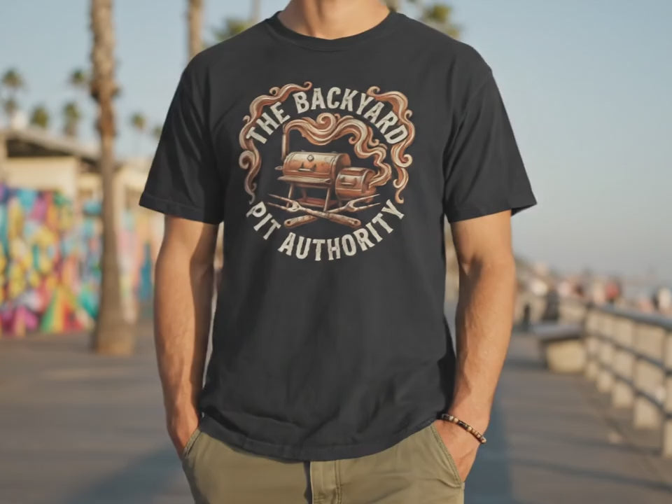 BBQ grill master Shirt | Grilling Gifts for Men | The Backyard Pit Authority Tee | BBQ Enthusiast Gift | Smoked Meats | Summer BBQ - Product Video