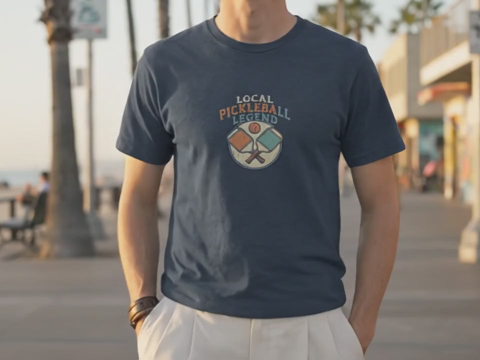 Local Pickleball Legend T-Shirt | Funny Pickleball Gift for Men | Vintage Athletic Tee | Retirement Gift for Him | Heather Navy - Product Video