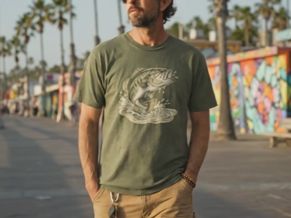 Bass Fishing Shirt | Gift for Fisherman | Largemouth Bass Tee | Fishing Shirt for Men | Tournament Angler Shirt | Military Green - Product Video