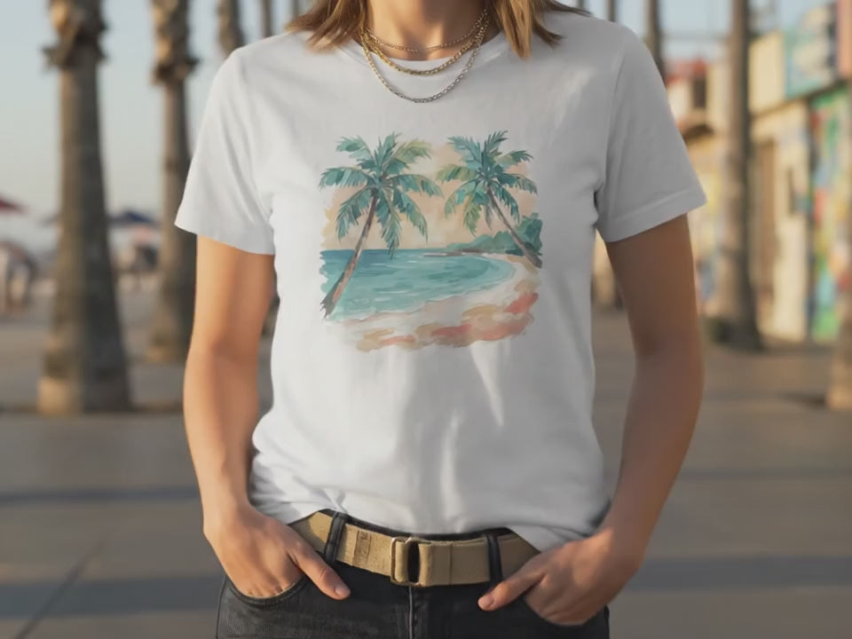 Beach Shirt | Tropical Shirt | Vacation Tee | Artistic Coastal Gift for Her | Ocean Lover Shirt | Serene Tropical Cove - Product Video