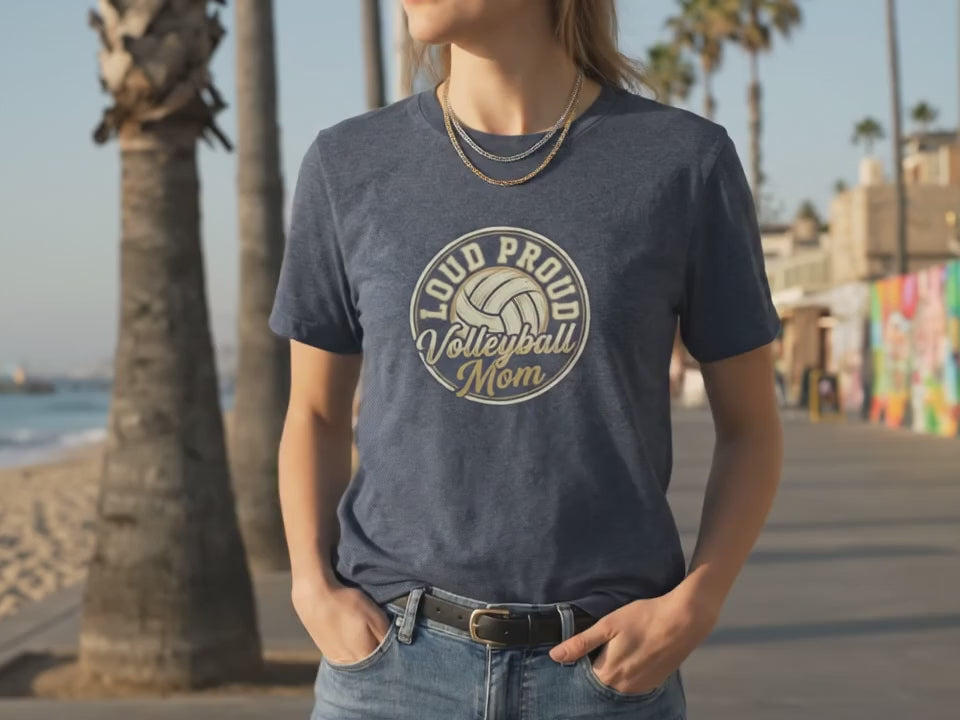 Volleyball Mom Shirt | Mom Volleyball Gift | Sports Mom Tee | Proud Volleyball Mom Life | Gift for Volleyball Mom | Heather Navy T-Shirt - Product Video