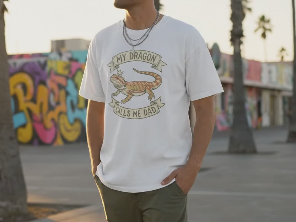 Bearded Dragon Dad Shirt | My Dragon Calls Me Dad T-Shirt | Reptile Lover Gift for Him | Lizard Dad Tee | Military Green Unisex Shirt - Product Video