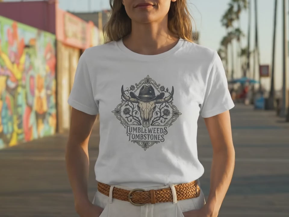 Western Gothic Shirt - Tumbleweeds and Tombstones Tee - Southern Goth Dark Americana Unisex Apparel - Gift for Indie Folk Fan - Product Video
