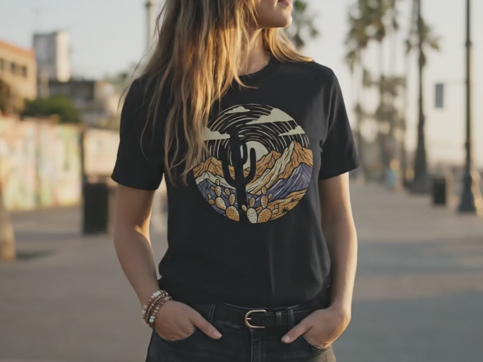 Cactus Shirt | Desert Shirt | Southwestern Shirt | Gift for Desert Lover | Boho Desert Landscape Tee | Southwest Style Shirt | Sunset Shirt - Product Video