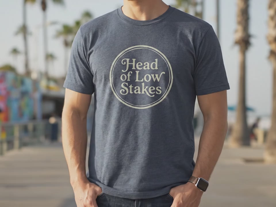 Head of Low Stakes T-Shirt | Funny Corporate Satire Shirt | Gift for Remote Worker | Soft Life Culture Minimalist Tee | Work Life Balance - Product Video